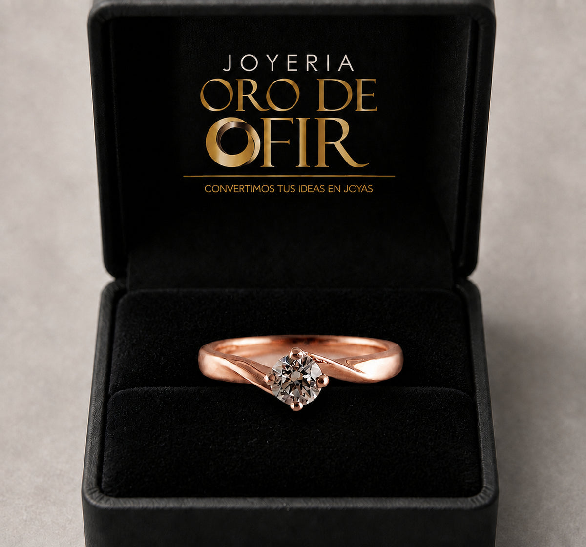 Anillo de Compromiso #102 – Solitario Curvo con Piedra Redonda