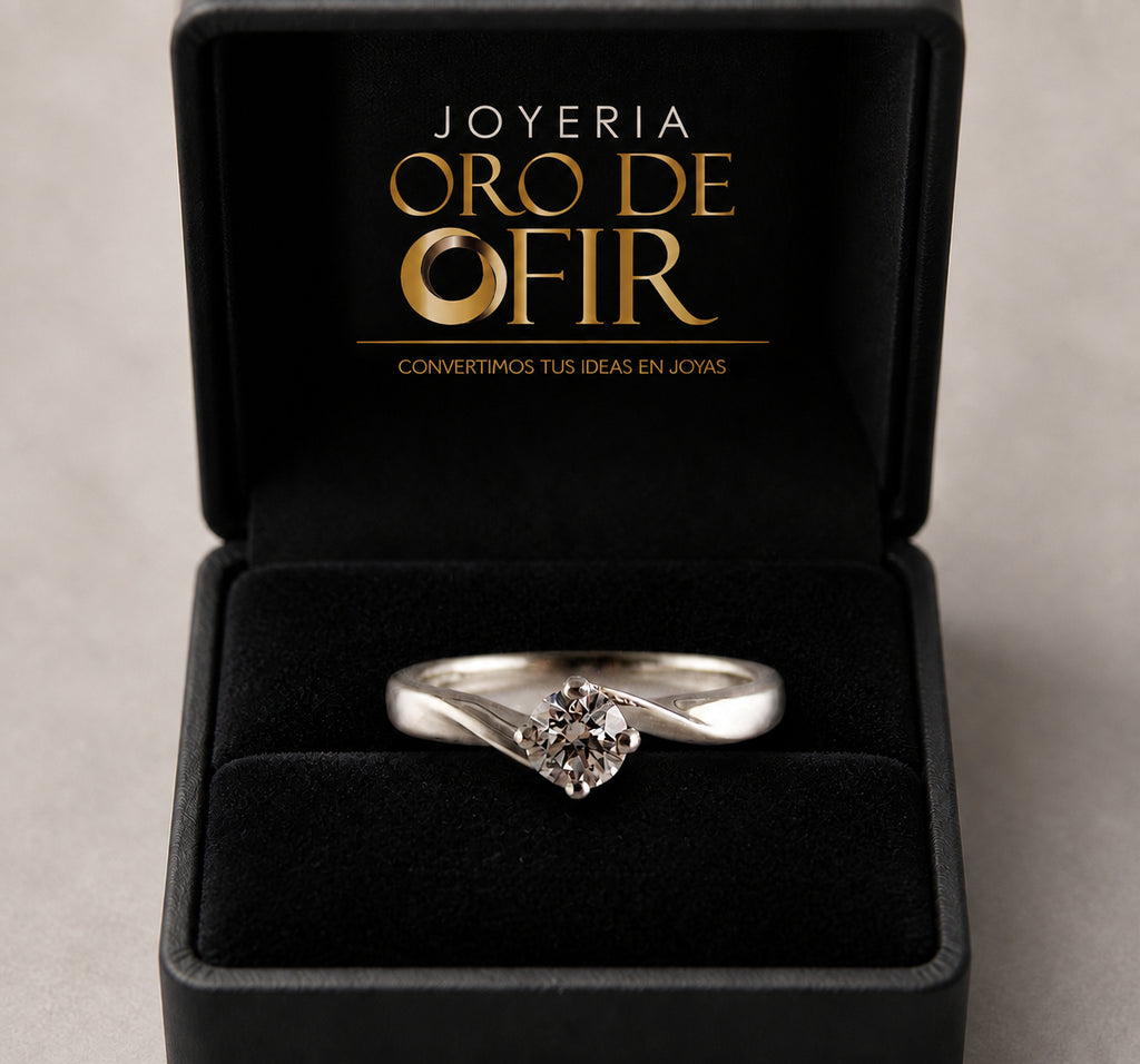 Anillo de Compromiso #102 – Solitario Curvo con Piedra Redonda
