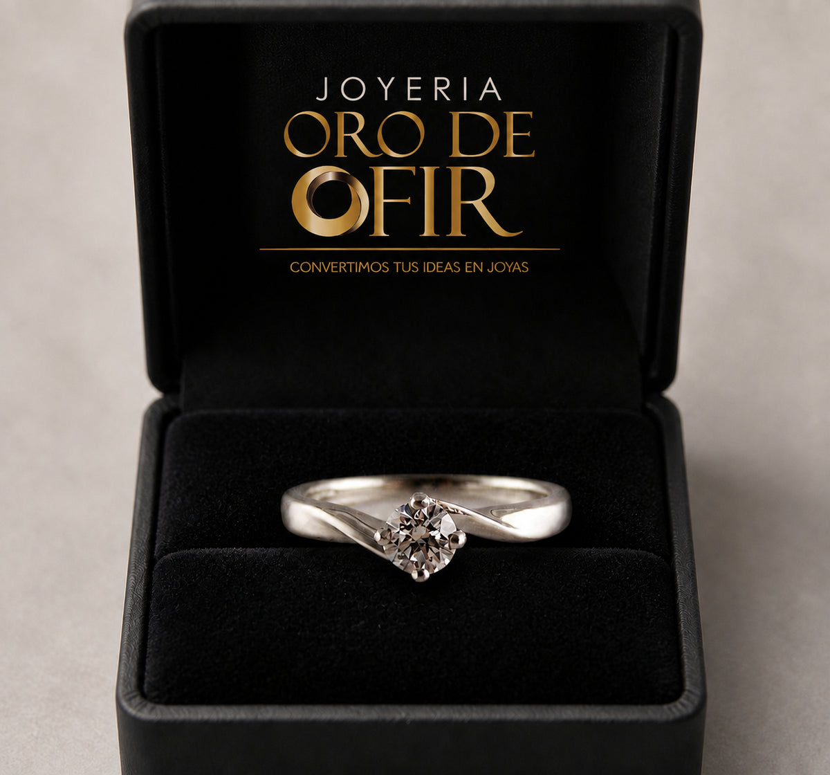 Anillo de Compromiso #102 – Solitario Curvo con Piedra Redonda