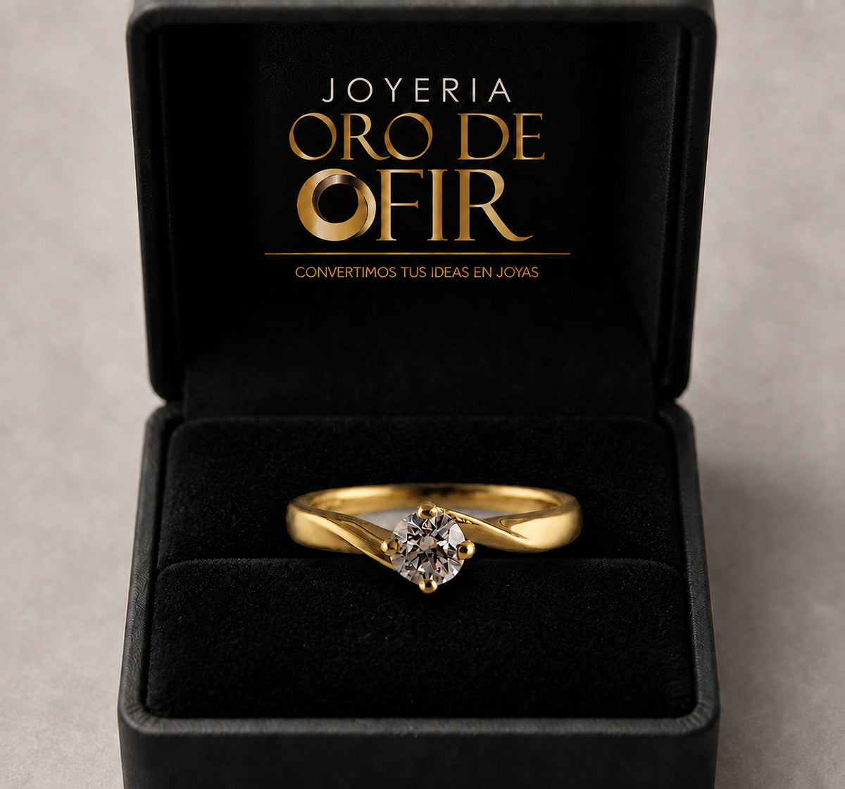 Anillo de Compromiso #102 – Solitario Curvo con Piedra Redonda