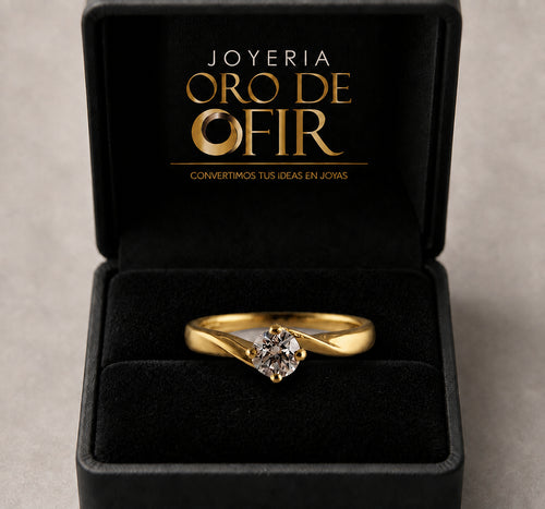 Anillo de Compromiso #102 – Solitario Curvo con Piedra Redonda