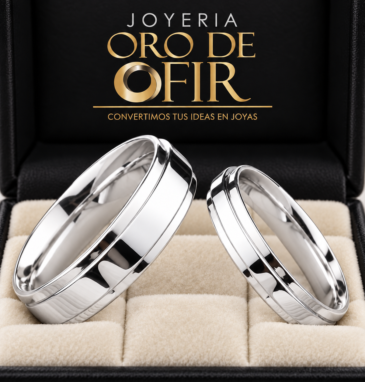 Par de Aros de Matrimonio #204 – Diseño Biselado con Franja Central