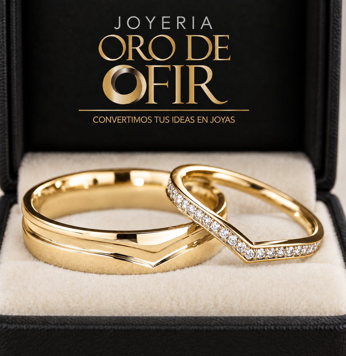 Par de Aros de Matrimonio #201 – Diseño en V con Piedras
