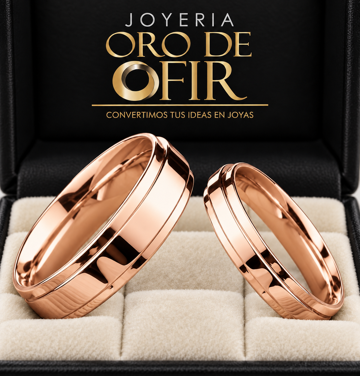 Par de Aros de Matrimonio #204 – Diseño Biselado con Franja Central