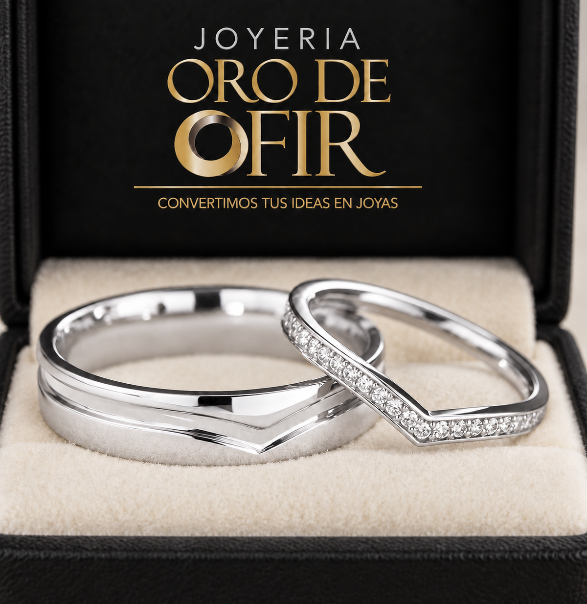 Par de Aros de Matrimonio #201 – Diseño en V con Piedras
