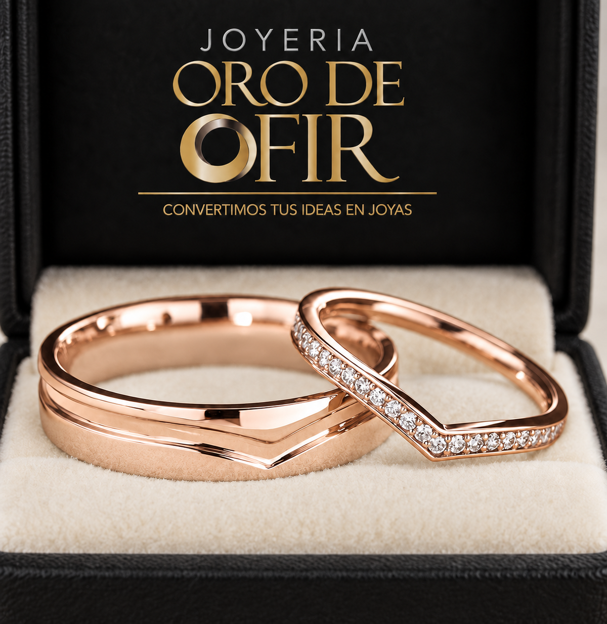 Par de Aros de Matrimonio #201 – Diseño en V con Piedras