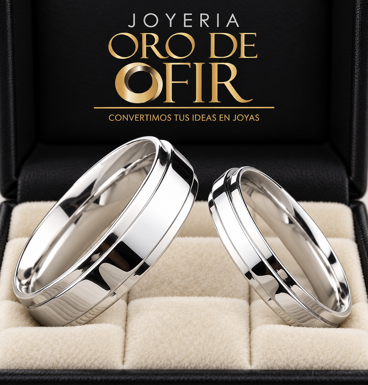Par de Aros de Matrimonio #204 – Diseño Biselado con Franja Central