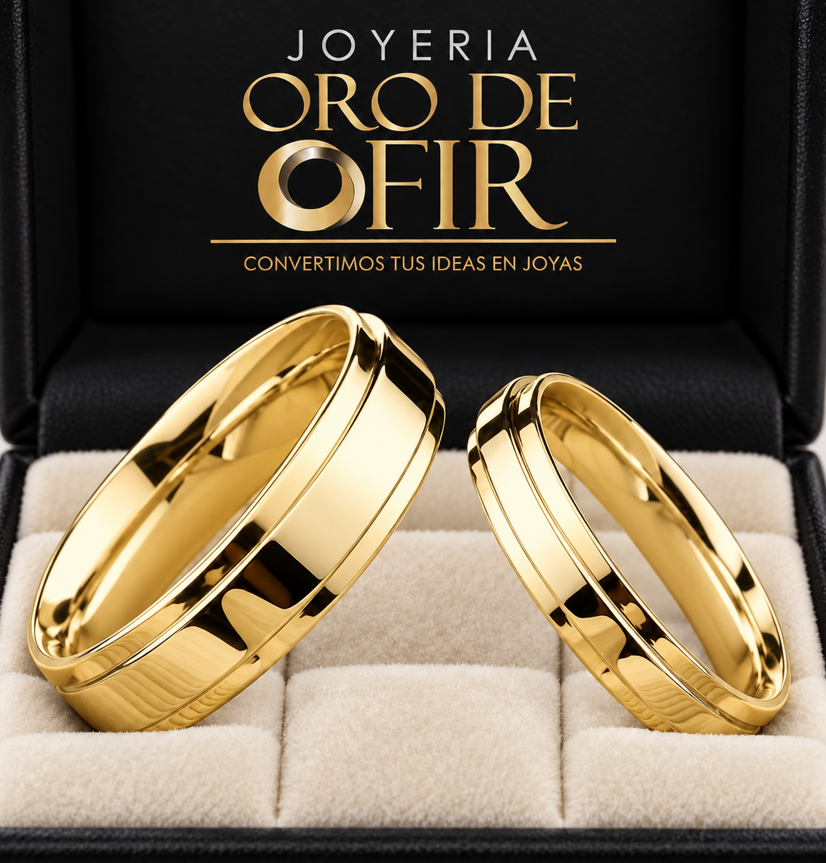 Par de Aros de Matrimonio #204 – Diseño Biselado con Franja Central